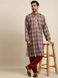 SOJANYA Men Maroon & Brown Pure Cotton Geometric Printed Kurta