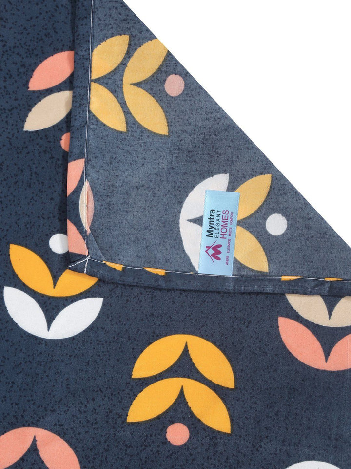 Myntra Elegant Homes Blue & Yellow Floral 300 TC King Bedsheet with 2 Pillow Covers