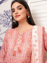 Vishudh Pink Paisley Printed Regular Pure Cotton Kurta with Trouser & Dupatta