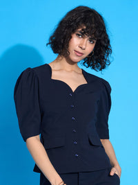 SASSAFRAS worklyf Sweetheart Neck Puffed Sleeves Top
