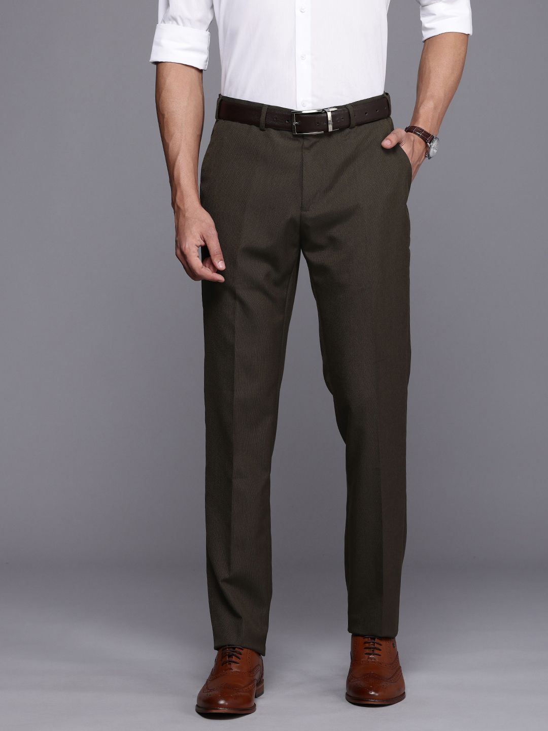 Raymond Men Textured Slim Fit Formal Trousers