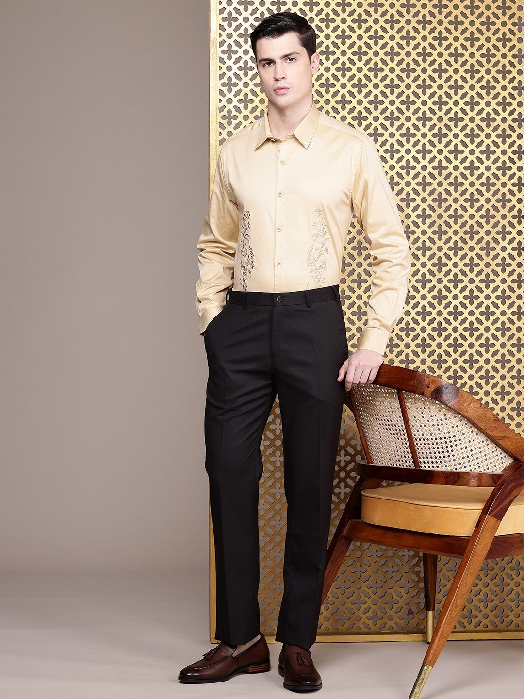 House of Pataudi Pure Cotton Ethnic Motifs Embroidered Party Shirt