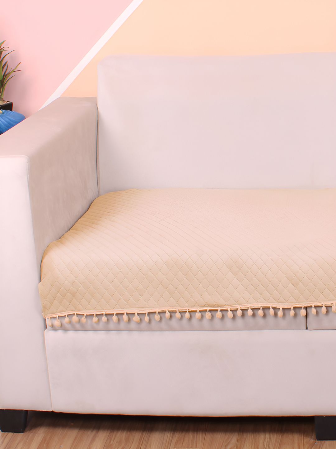 STITCHNEST Beige Self Design 2 Seater Sofa Cover