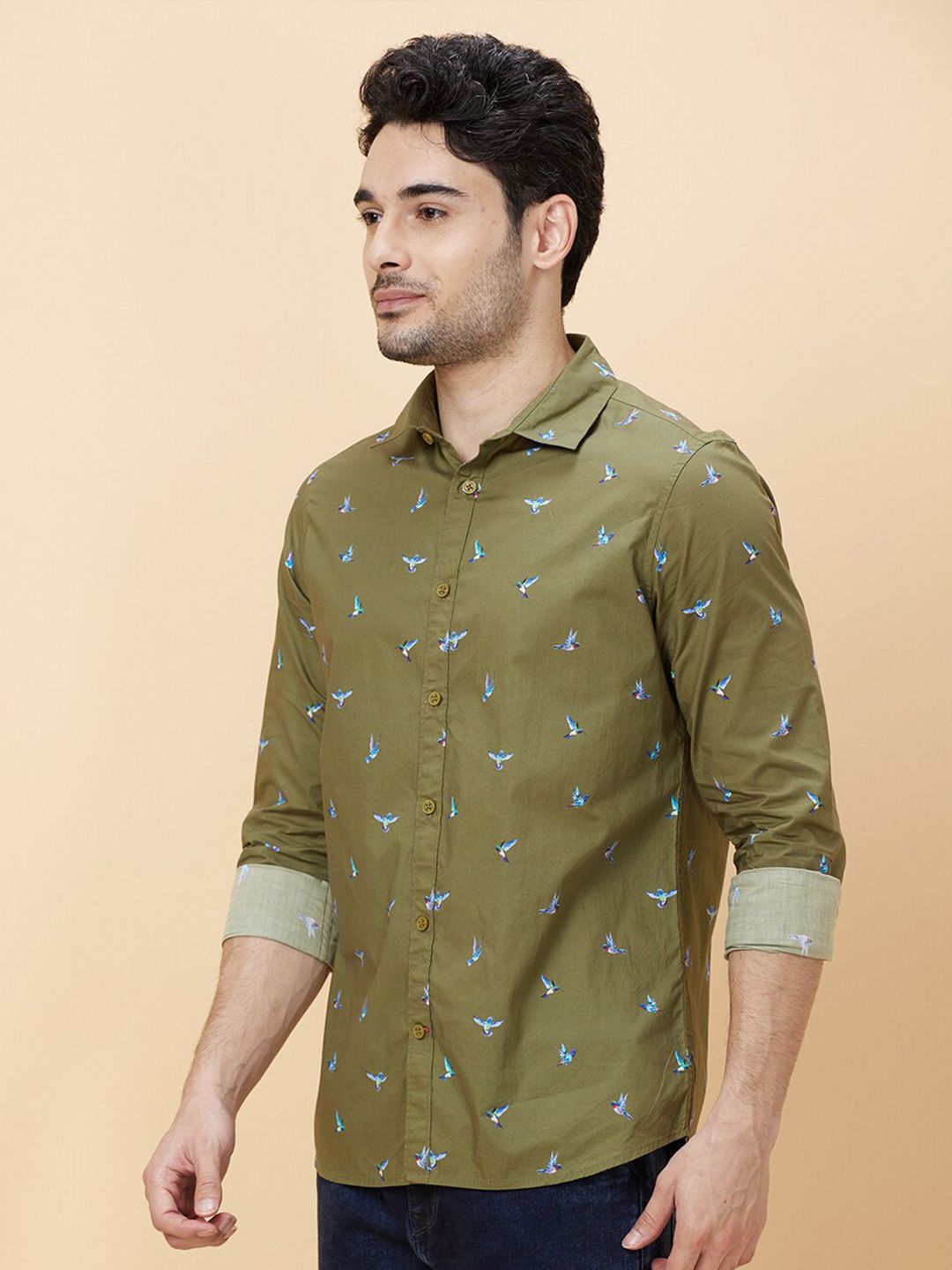 Being Human Slim Fit Conversational Print Spread Collar Long Sleeves Casual Shirt