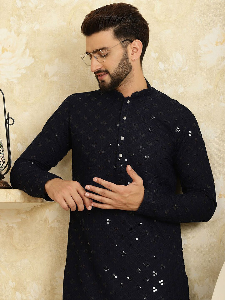 SOJANYA Geometric Embroidered Thread Work Pure Cotton Straight Kurta with Churidar
