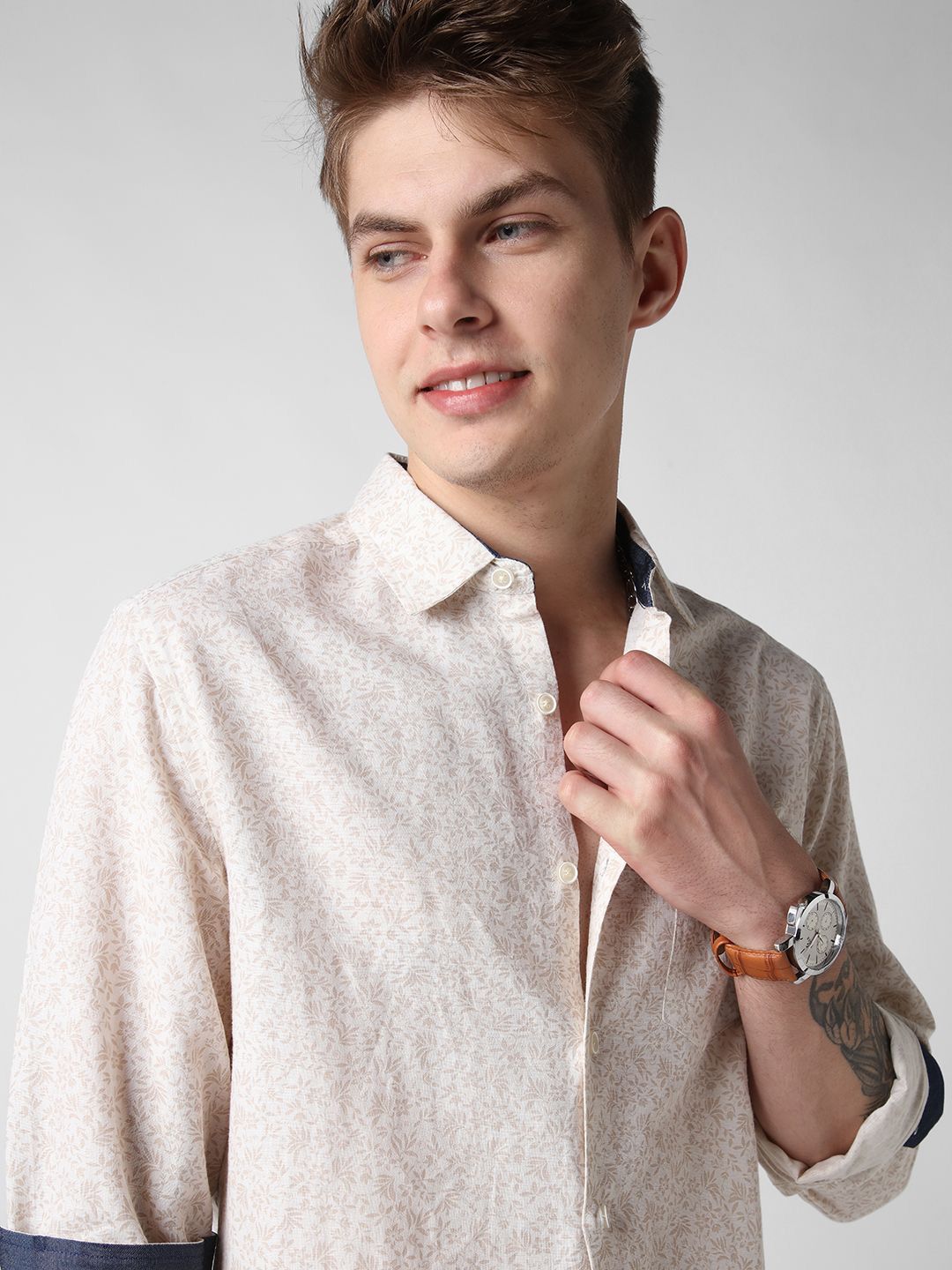 VASTRADO Men Tiny Floral Printed Cotton Shirt