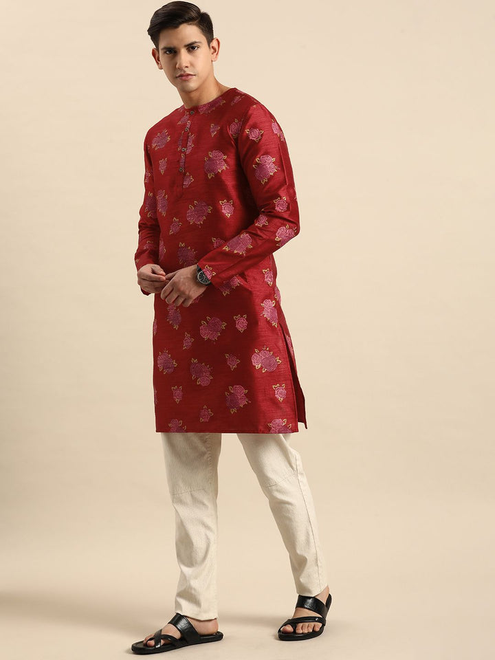 Anouk Men Floral Printed Round Neck Straight Kurta