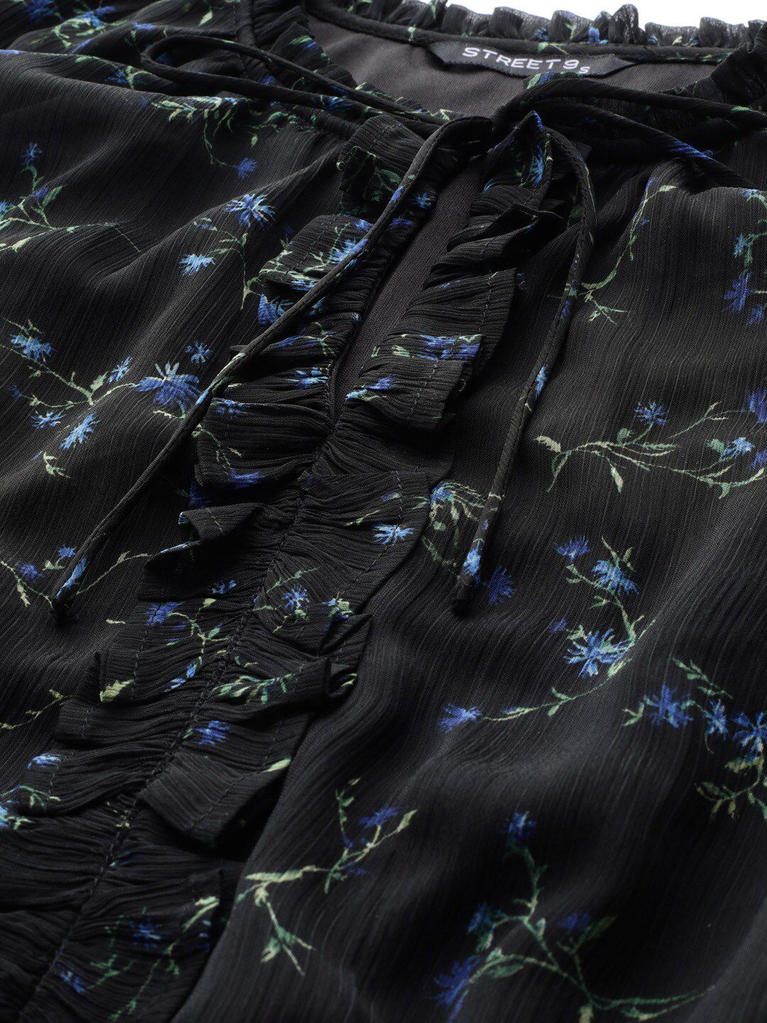 STREET 9 Women Black Floral Printed Fit and Flare Dress