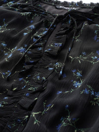 STREET 9 Women Black Floral Printed Fit and Flare Dress