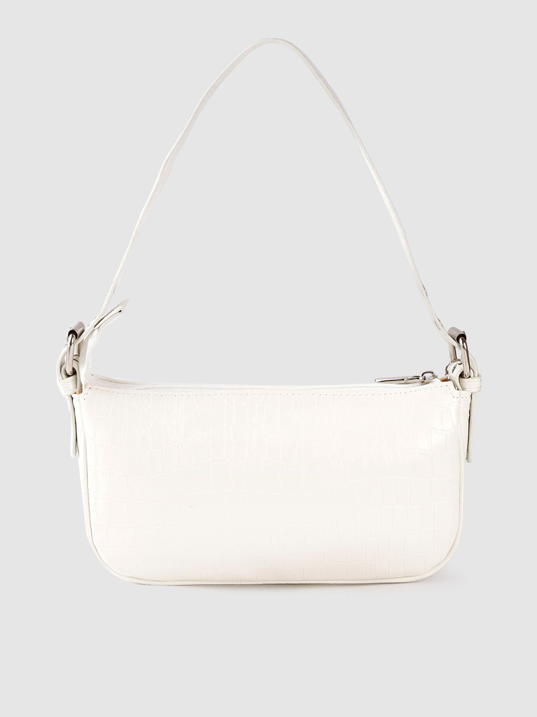 Lino Perros White Croc Textured Baguette Bag