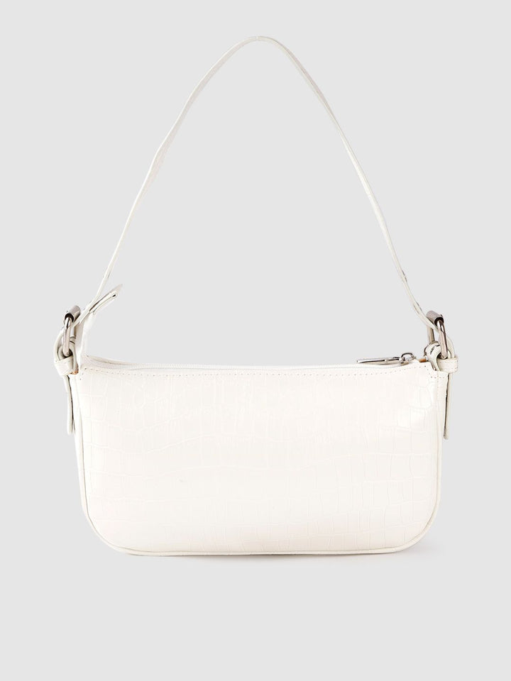Lino Perros White Croc Textured Baguette Bag
