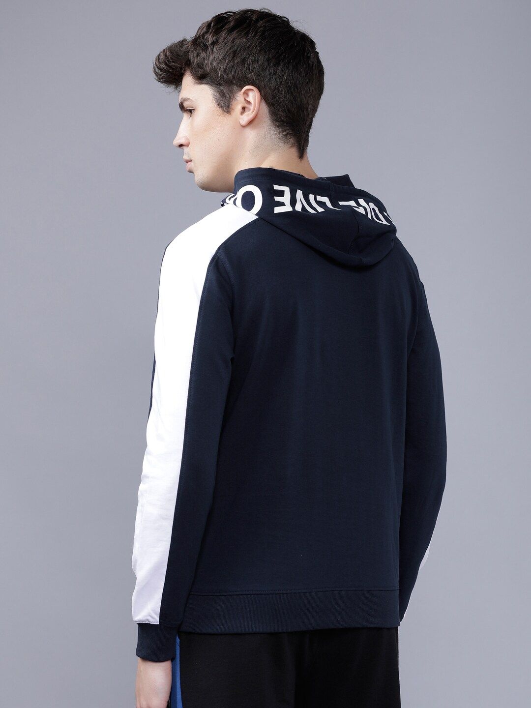 The Indian Garage Co Men Navy Blue Solid Hooded Sweatshirt