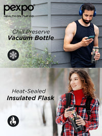 Pexpo Black & Pink Floral Printed Stainless Steel Double Wall Vacuum Water Bottle 430ml