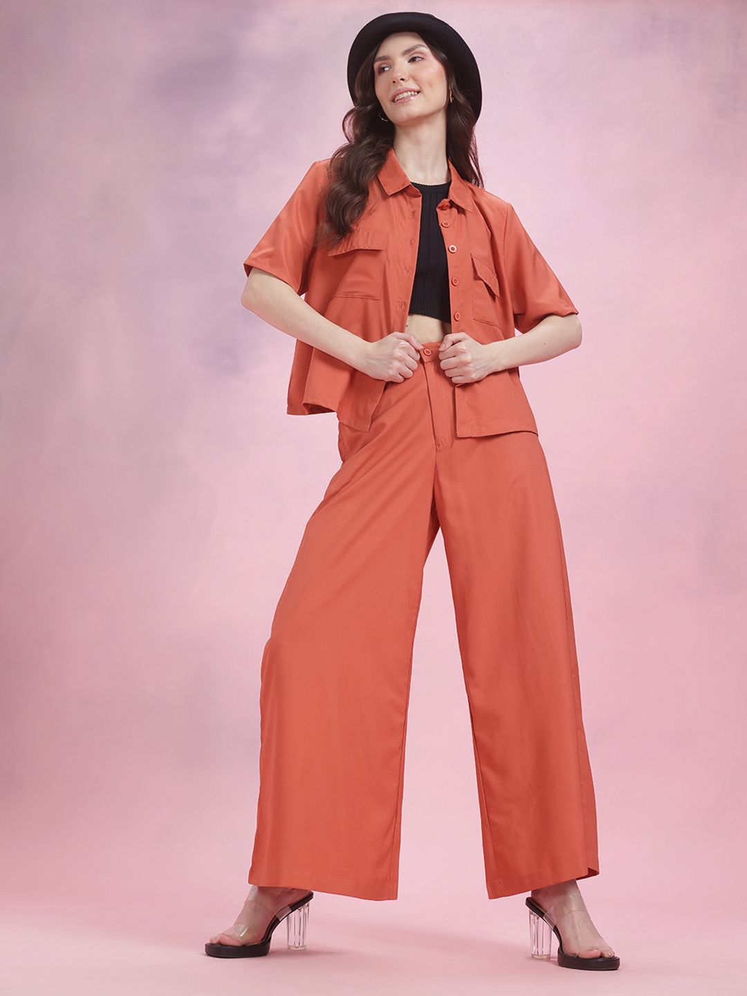 DressBerry Pocket Detailing Shirt with Wide-Leg Trousers