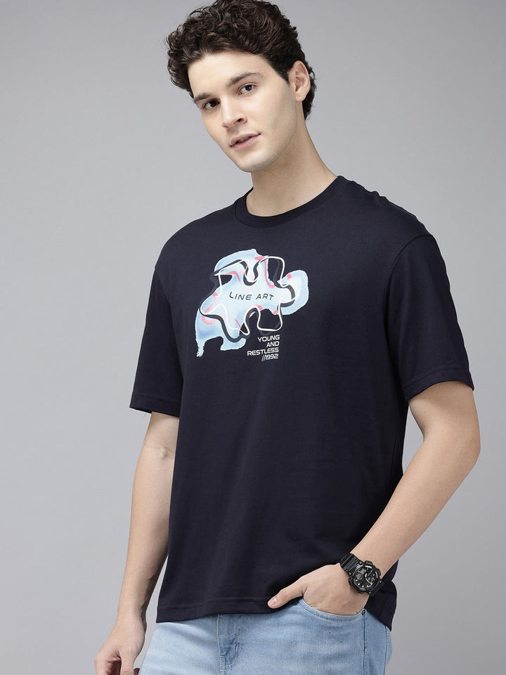 SPYKAR Graphic Printed Drop-Shoulder Sleeves Oversized T-shirt