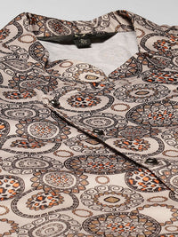 SOJANYA Men Beige Solid Kurta Set With Printed Jacket