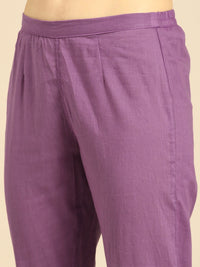 Anouk Women Lavender Floral Printed Regular Pure Cotton Kurta with Trousers