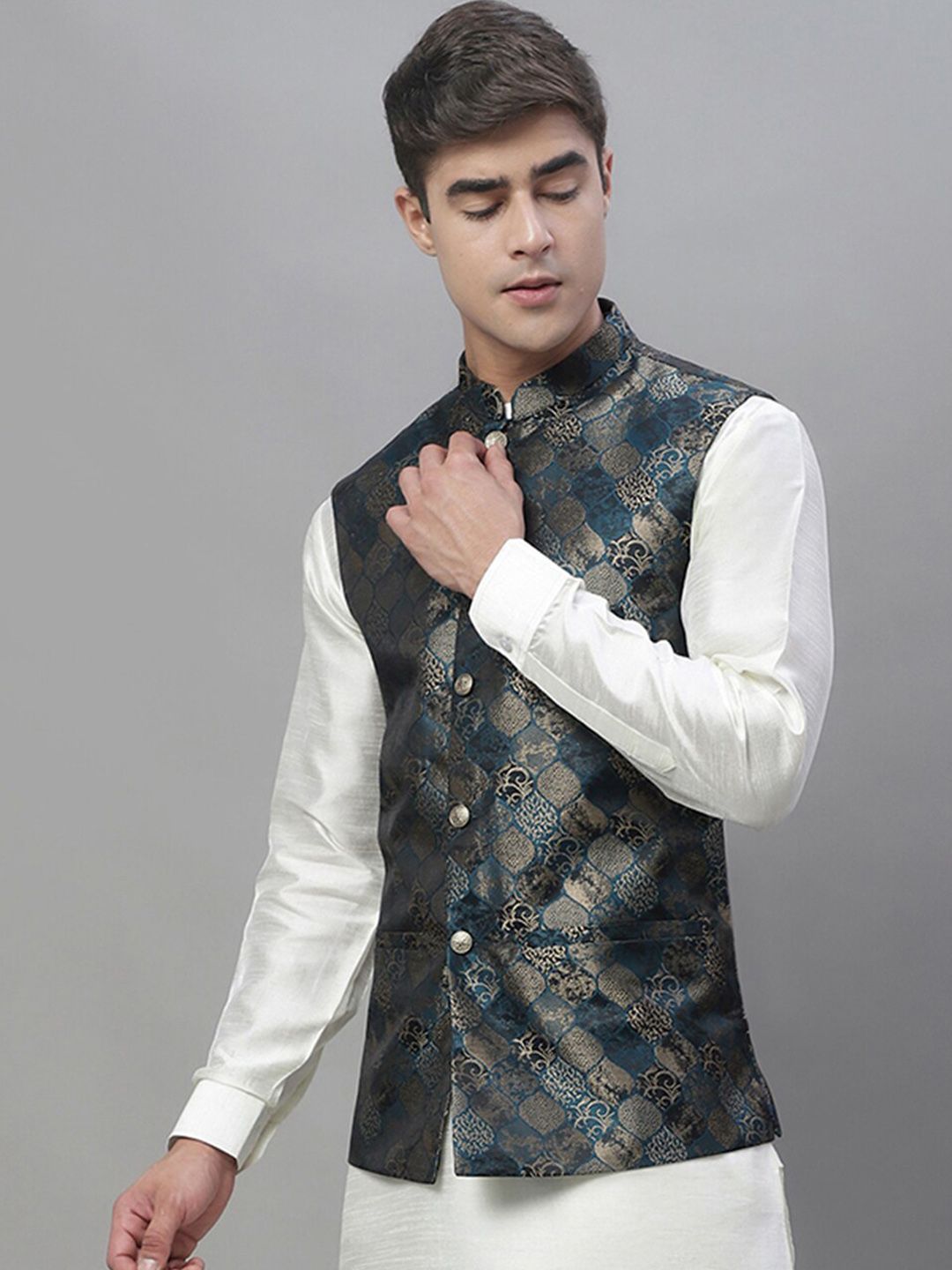 Anouk Woven Design Mandarin Collar Jackets
