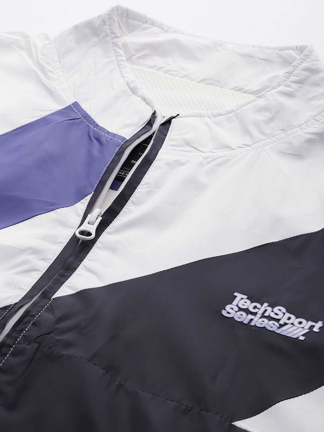 The Indian Garage Co Men White & Blue Striped Windcheater Outdoor Tailored Jacket