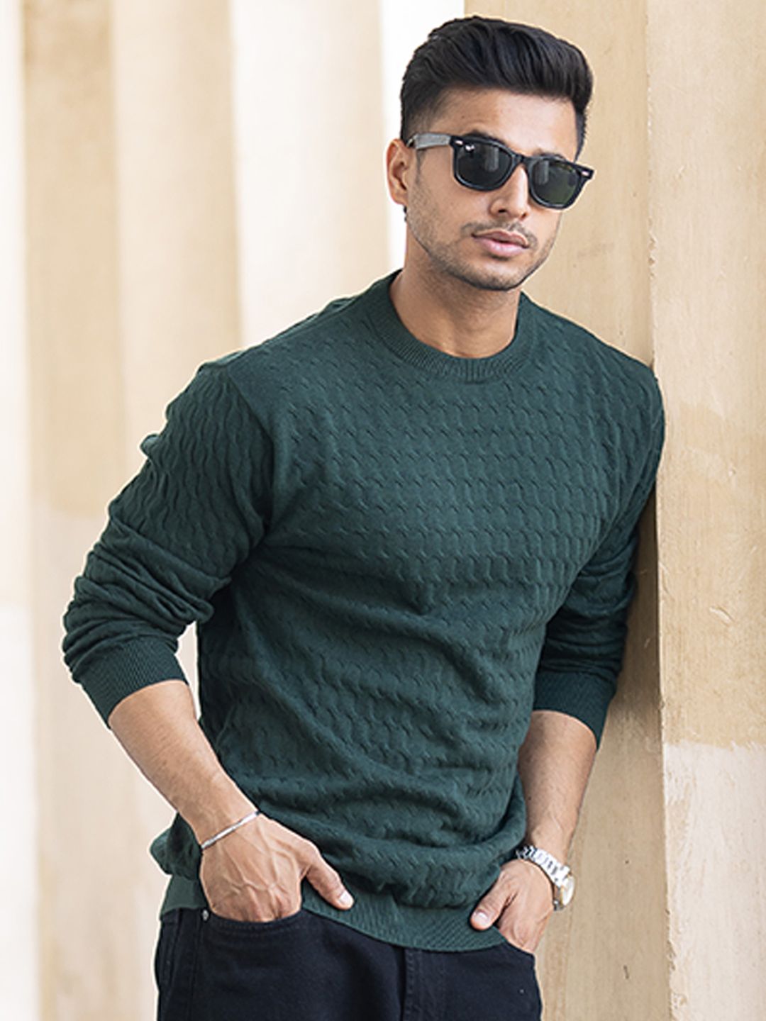 Powerlook Men Self-Design Pullover Sweater