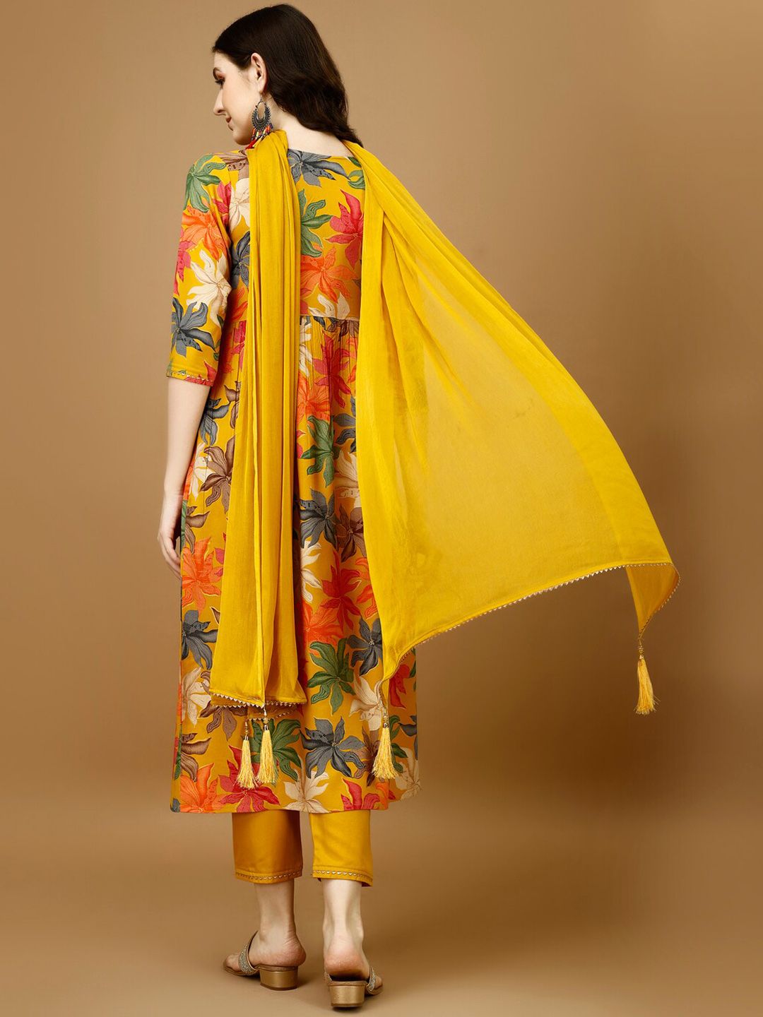 KALINI Floral Printed Empire Thread Work Kurta with Trousers & With Dupatta