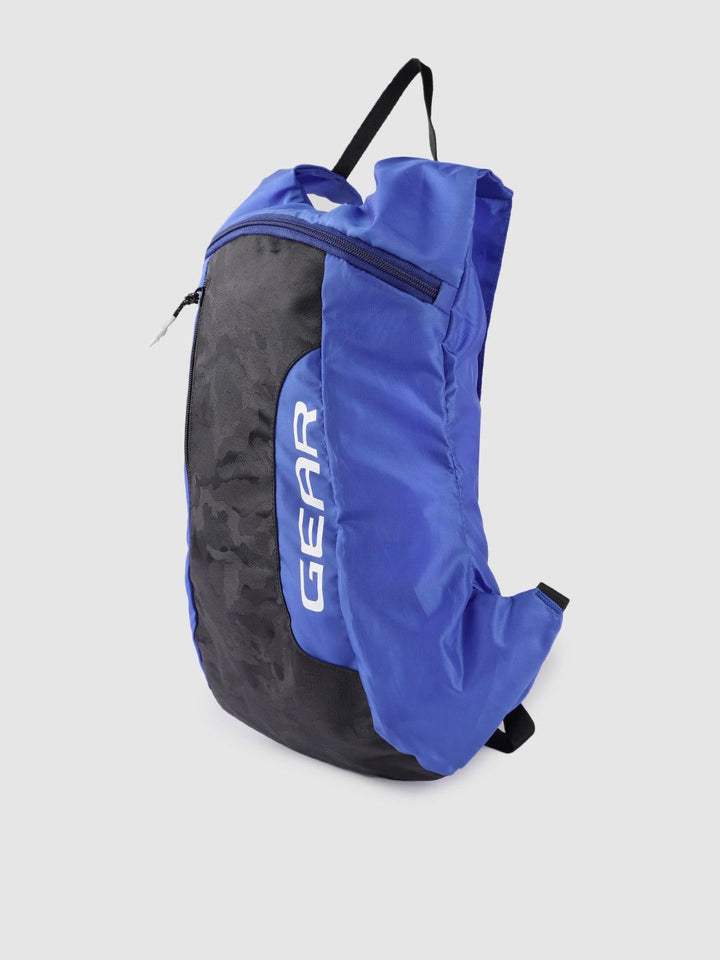 Gear Unisex Blue & Black Colourblocked Brand Logo Print Backpack