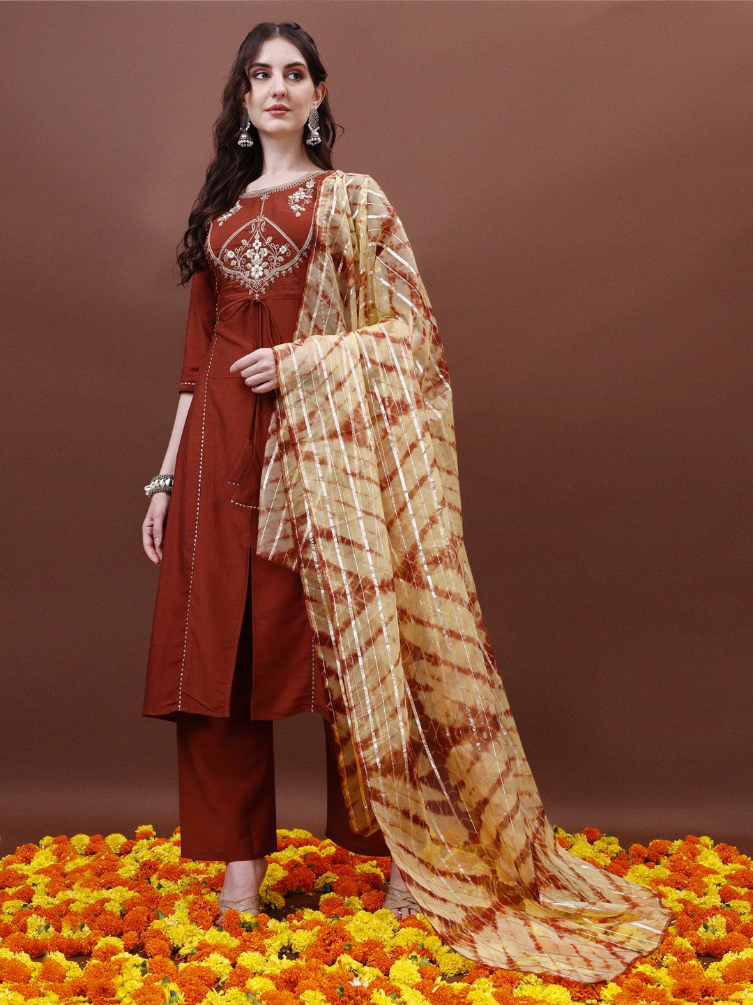 KALINI Yoke Design Regular Gotta Patti Kurta with Palazzos & Dupatta