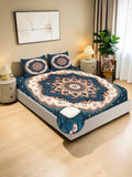 KLOTTHE Blue Floral 400 TC Bedsheet with 2 Pillow Covers