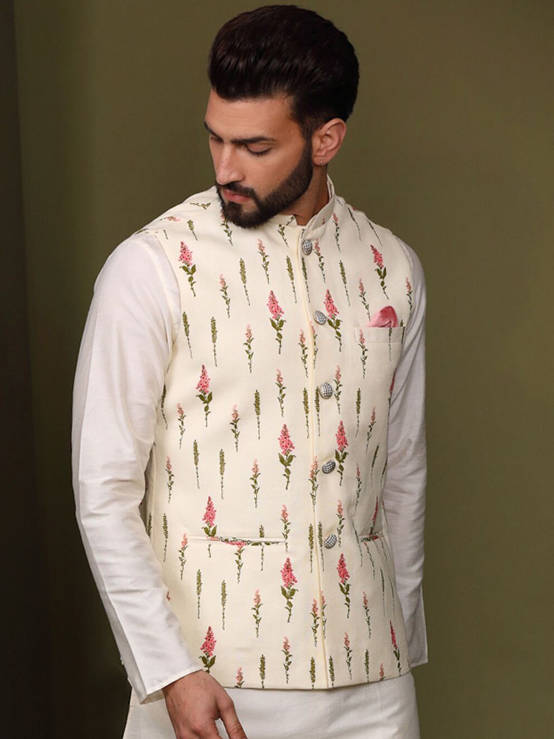 KISAH Men Printed Nehru Jacket