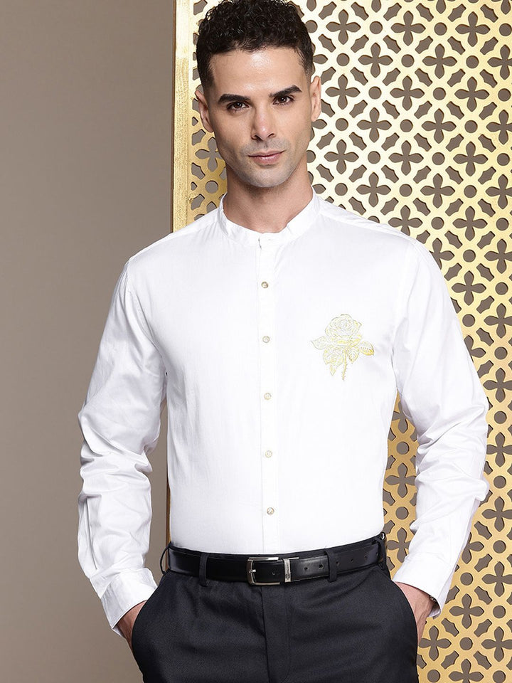 House of Pataudi Embroidered Detailed Pure Cotton Party Rozana Shirt