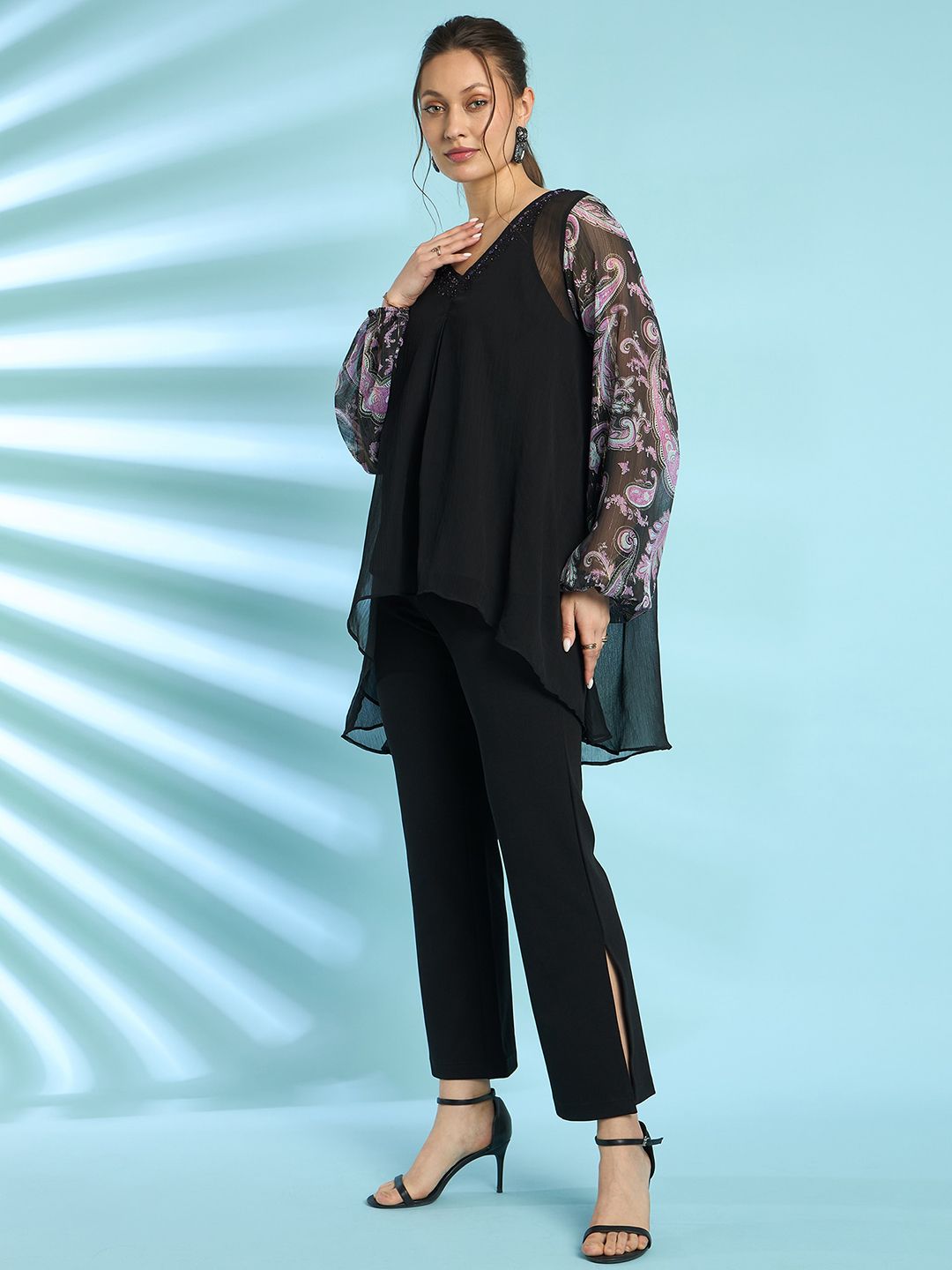 Antheaa Embellished Top With Trousers