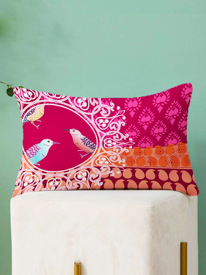 STITCHNEST Pink & Orange Set of 2 Floral Rectangle Cushion Covers