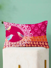 STITCHNEST Pink & Orange Set of 2 Floral Rectangle Cushion Covers