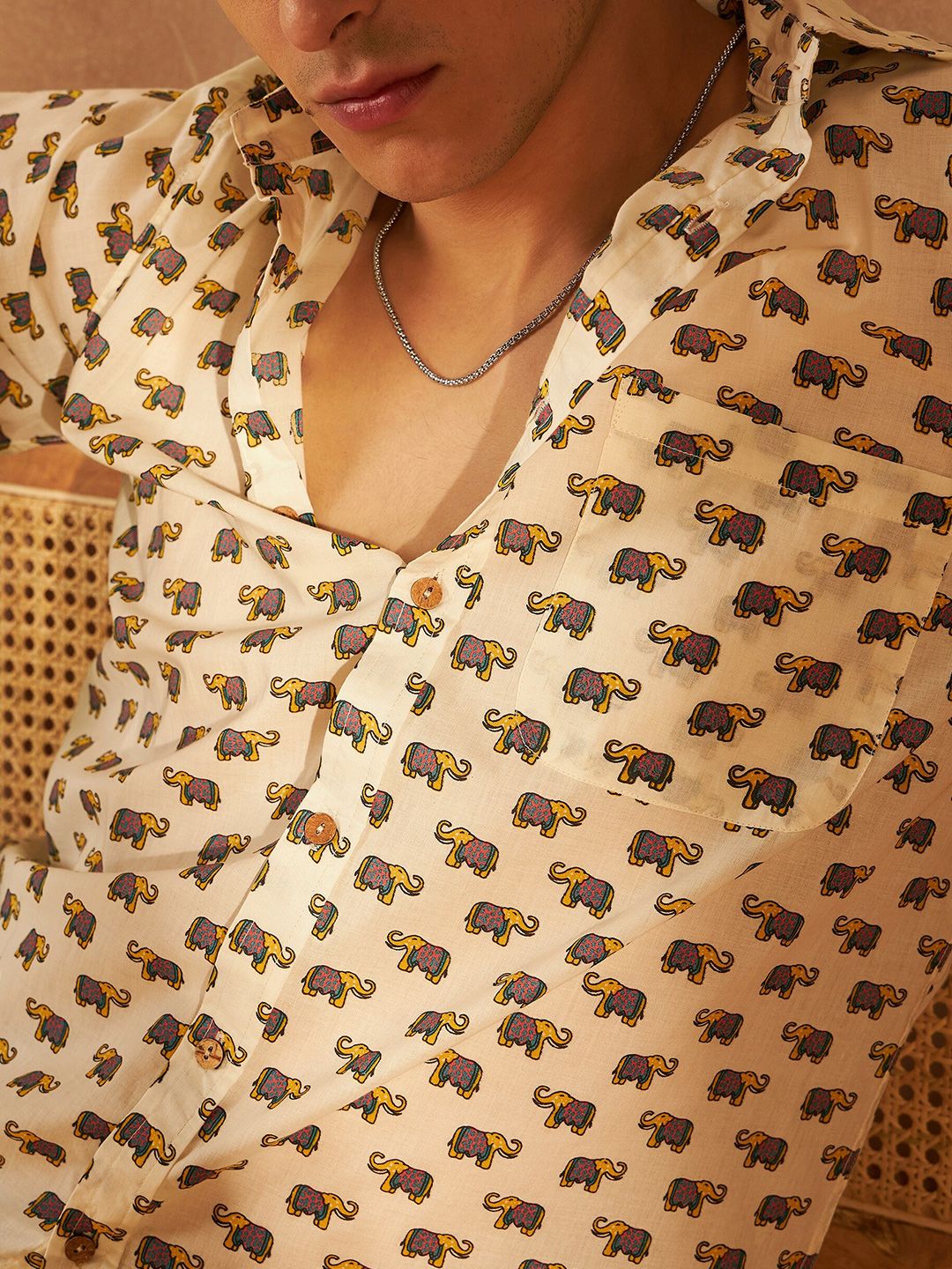 DENNISON Smart Ethnic Motifs Printed Spread Collar Cotton Oversized Lightweight Shirt