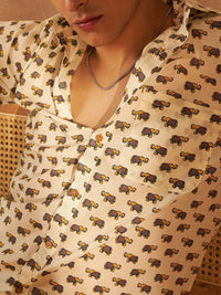 DENNISON Smart Ethnic Motifs Printed Spread Collar Cotton Oversized Lightweight Shirt