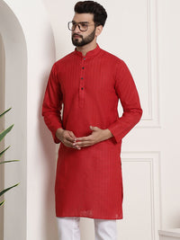SOJANYA Lelaki Red Dobby Checked Straight Kurta