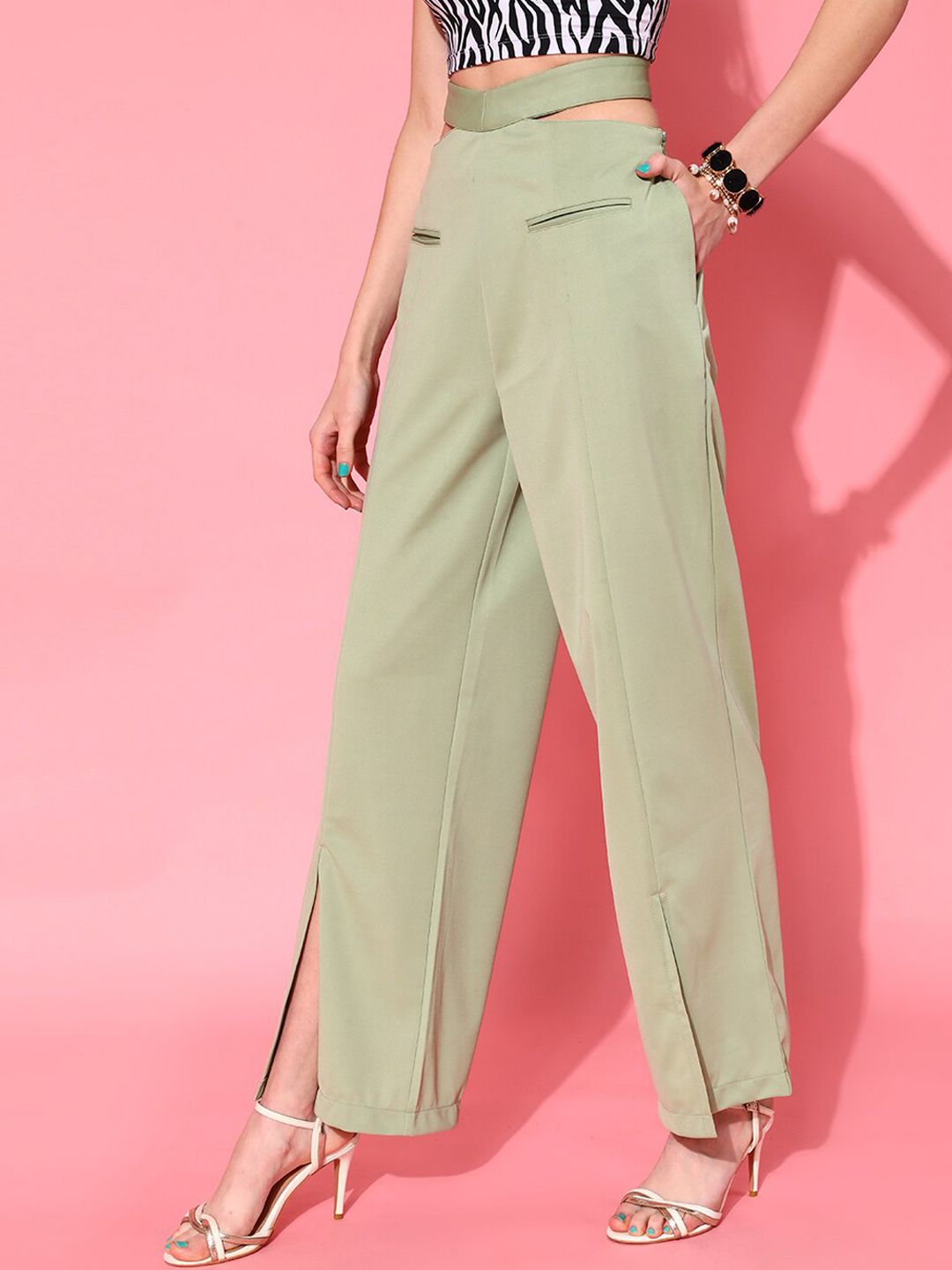 STREET 9 Women Green Loose Fit High-Rise Culottes Trousers