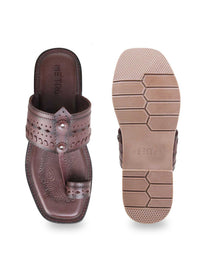 Metro Men Maroon Leather Comfort Sandals