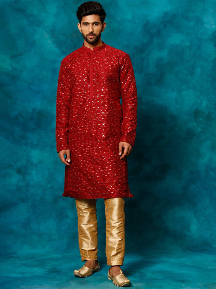 VASTRAMAY Embellished Mirror Work Mandarin Collar Straight Kurta