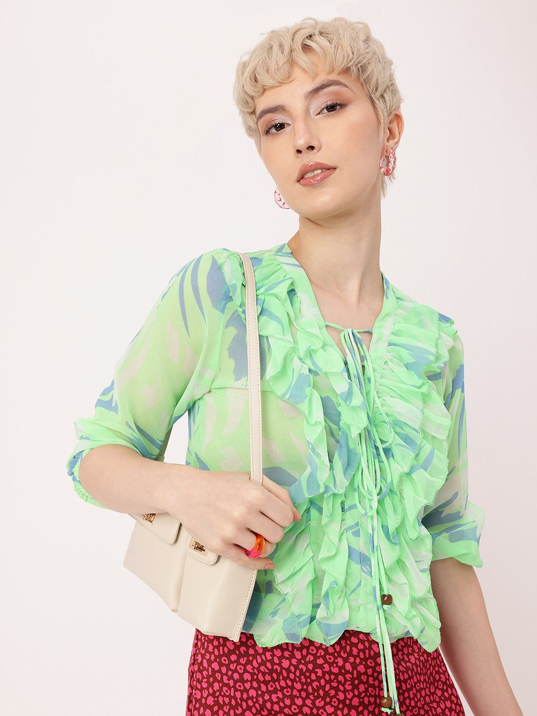 DressBerry Femi Cute Ruffle Delight Printed Perfection Top