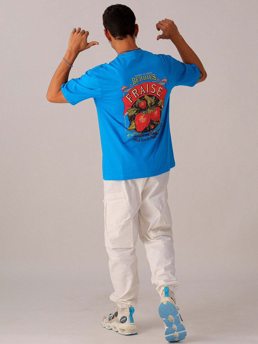 The Indian Garage Co Men Back Printed Boxy Oversized Round Neck Pure Cotton T-shirt
