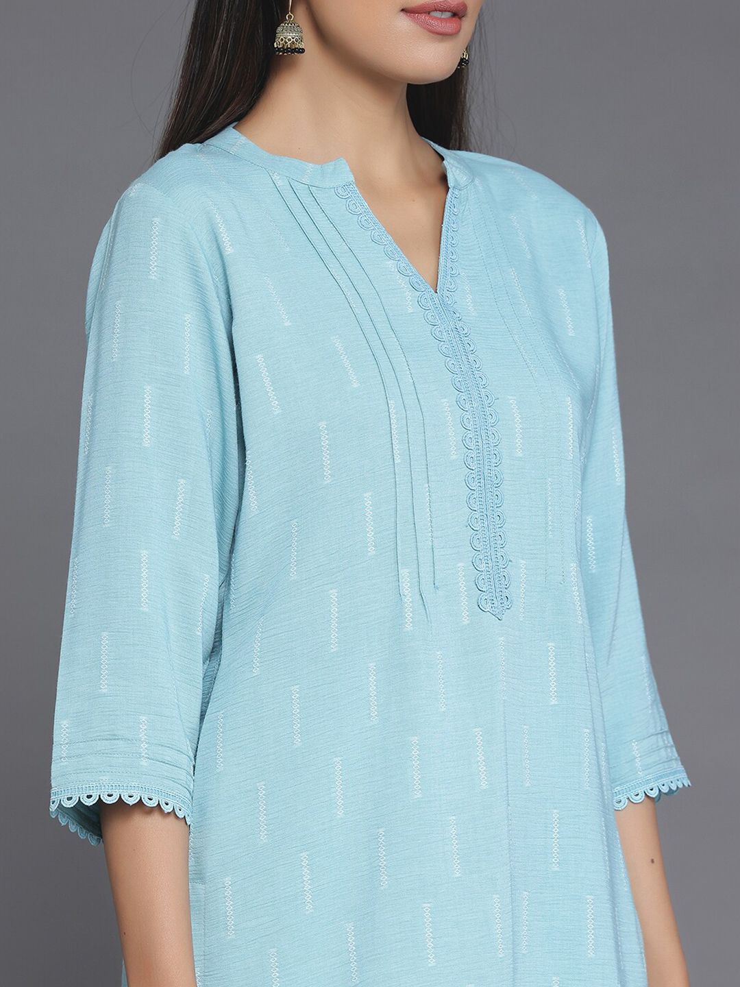 Libas Woven Design Mandarin Collar Straight Kurti