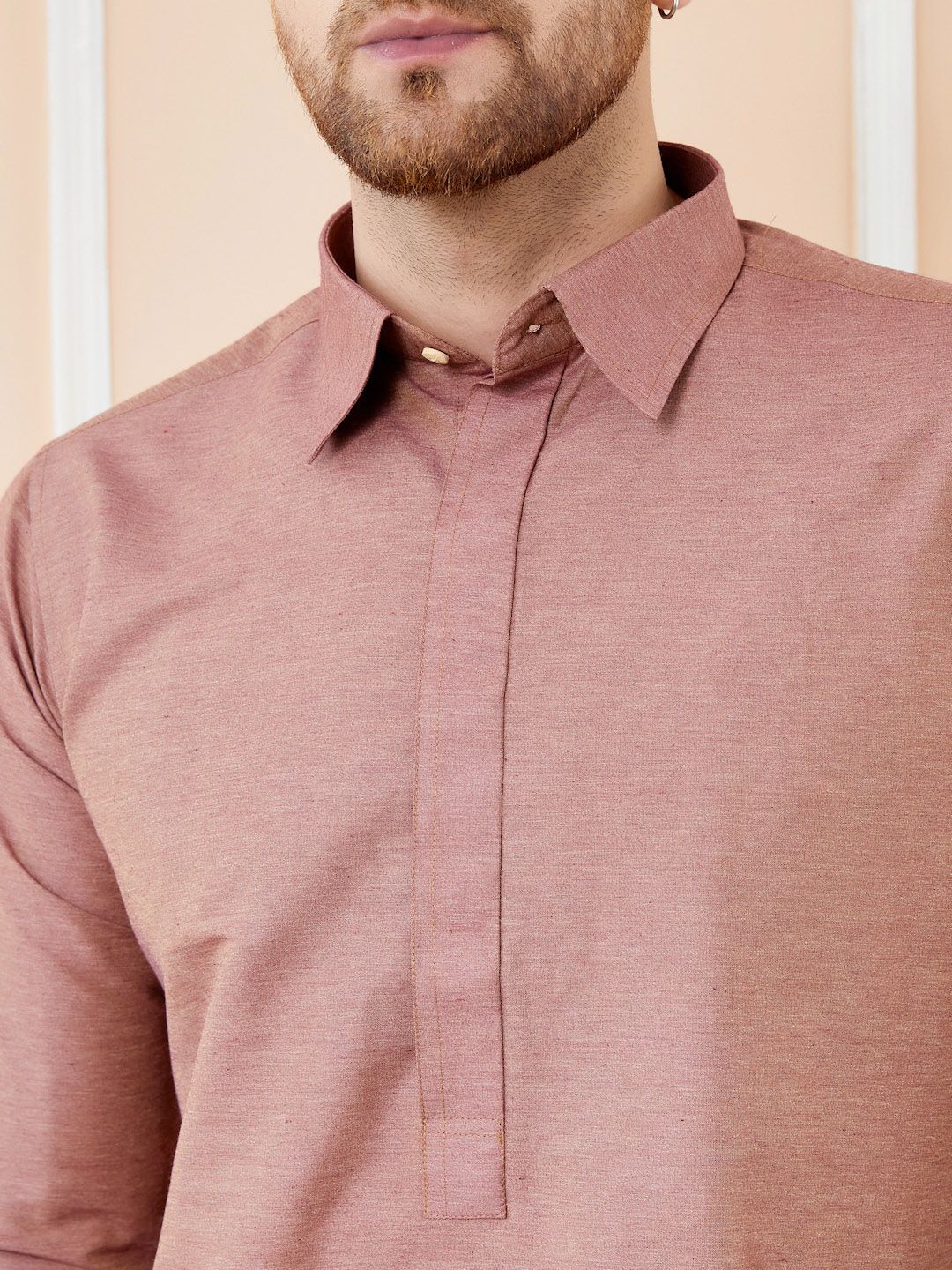 See Designs Shirt Collar Long Sleeves Pure Cotton Pathani Kurta With Pyjamas