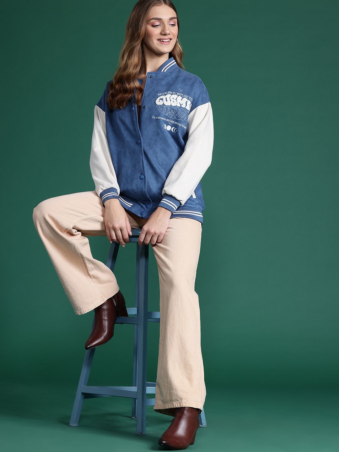 DressBerry Embroidered Suede Varsity Jacket