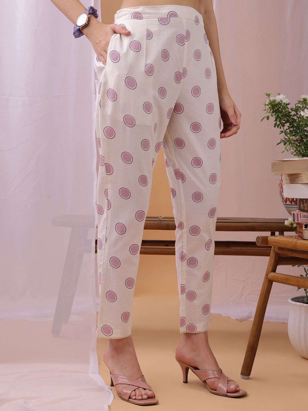 KALINI Women Floral Printed Regular Beads and Stones Pure Cotton Kurta with Trousers