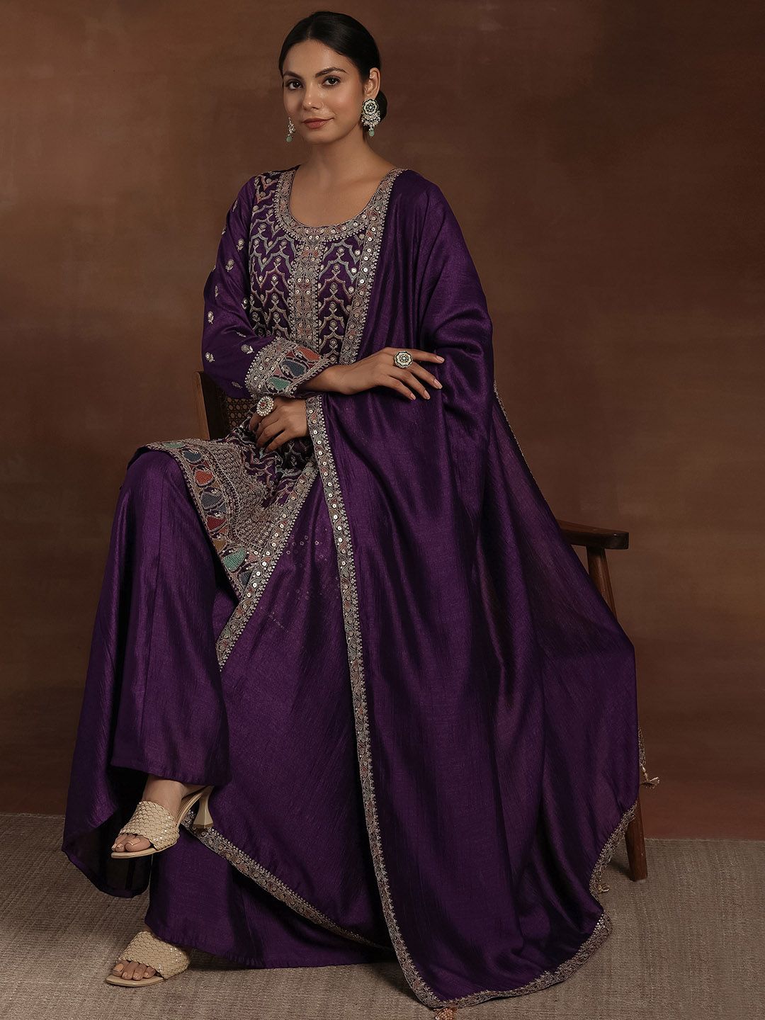 Libas Ethnic Motifs Embroidered Sequinned Kurta With Palazzos & Dupatta