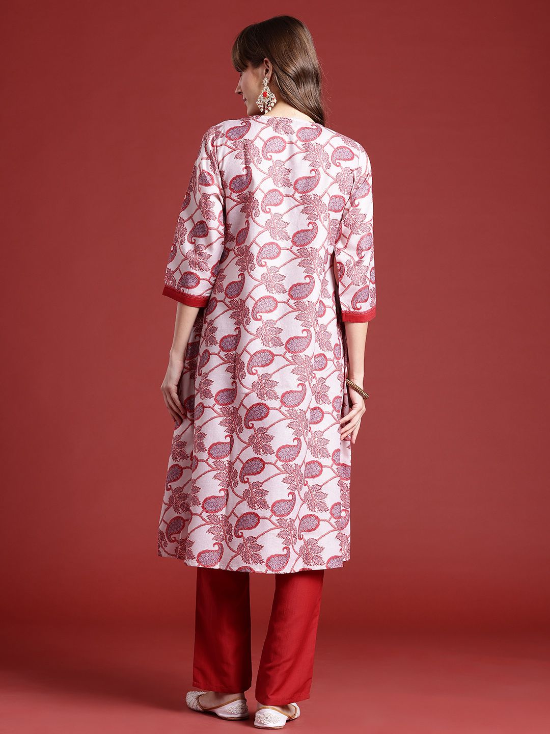 Anouk Ethnic Motifs Print Layered Kurta with Trousers & Top