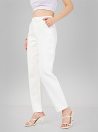 SASSAFRAS Women White Slim Fit Mid Rise Cigarette Trousers