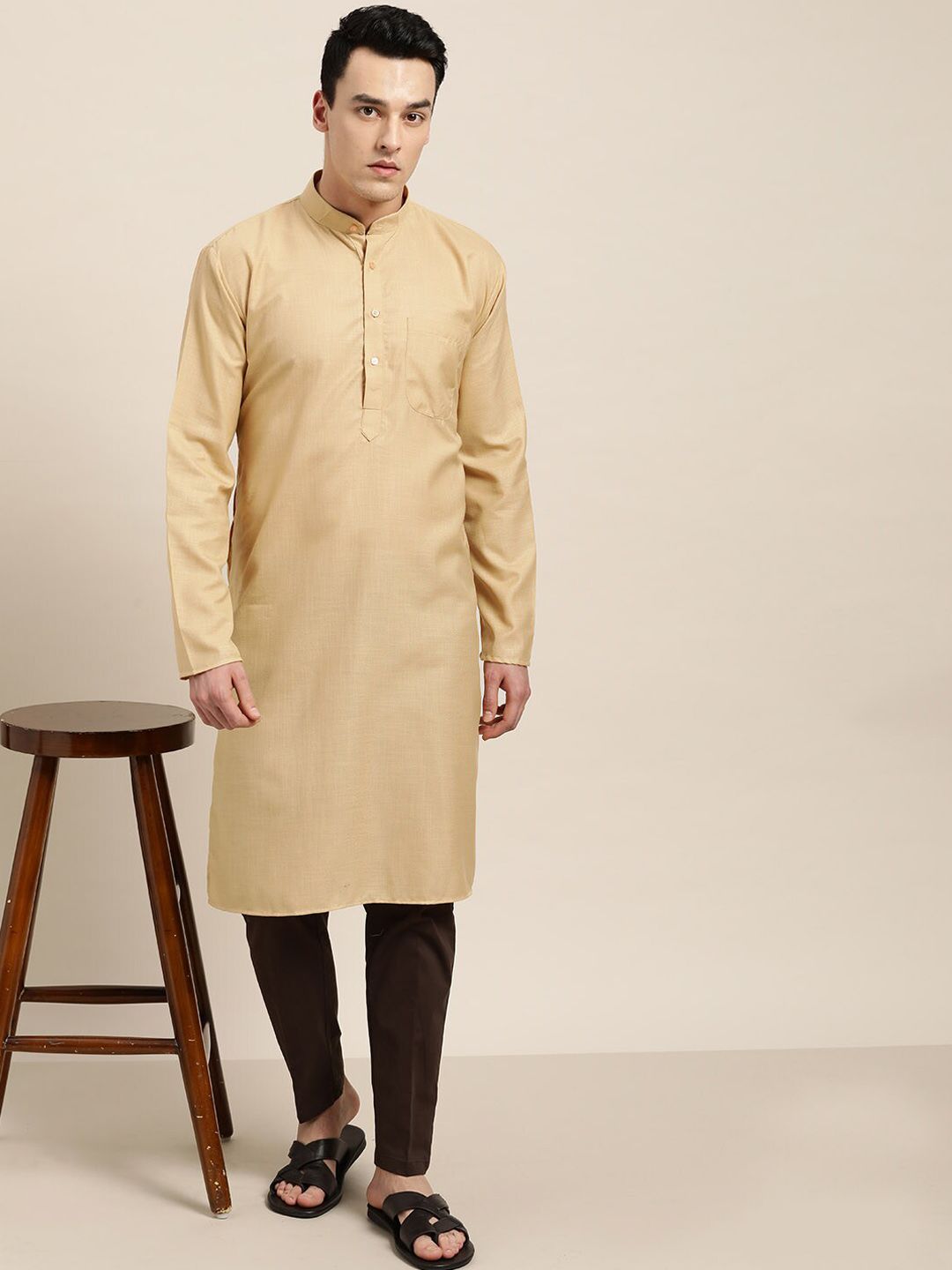 SOJANYA Mandarin Collar Long Sleeves Silk Cotton Kurta