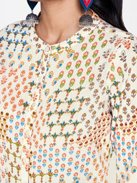 Global Desi Women Off-White & Orange Printed A-Line Kurta